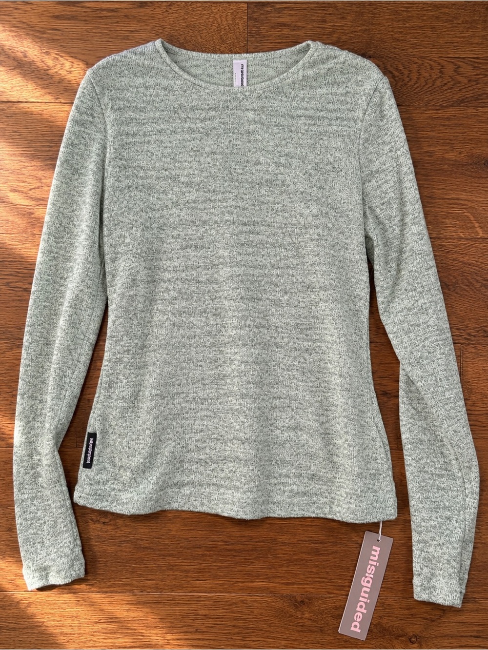 Missguided Heather Greenish-Gray Long Sleeve Crewneck Top w/ Thumbholes Sz XL